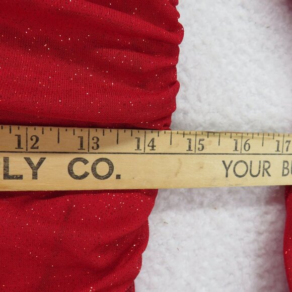 Jump Apparel Dress Size XL Red Long Sleeve Ruched Glitter Mini Knotched Neck New - Picture 10 of 11